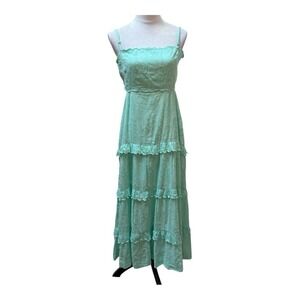 Karina Grimaldi Mint Green Eyelet Tiered Maxi Dress Cutout Back Tie